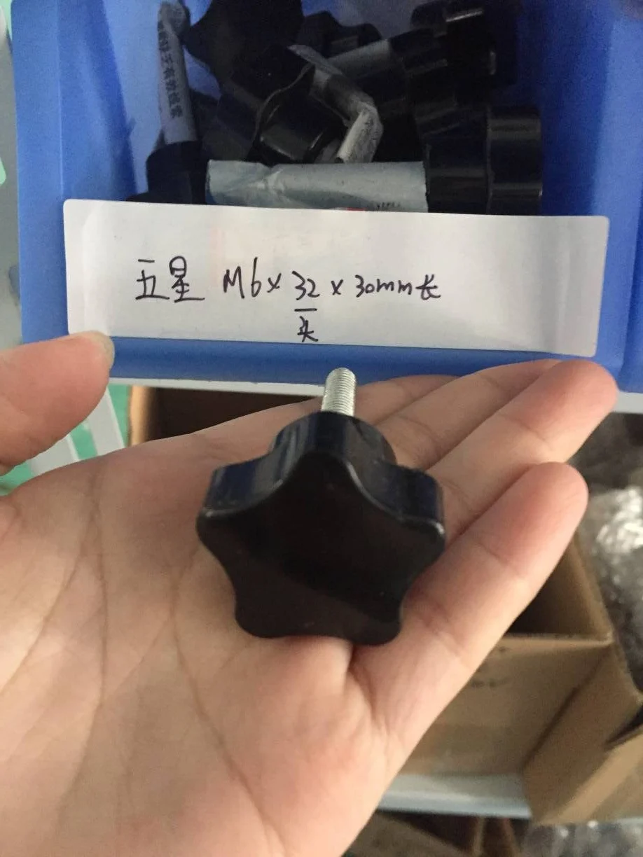 10pcs Black Plastic Head M6 x 32 x 30mm Male Thread Screw On Type Clamping Knob