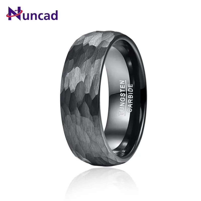 NUNCAD 8mm Black Tungsten Wedding Band For Men Multi-Faceted Hammered Brushed Finish Men Rings Gift AAA Quality Free Shipping