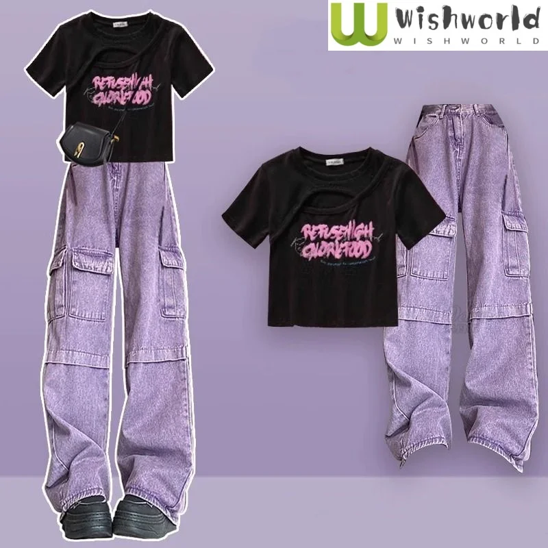 Dopamine Wearing Purple Two-piece Set 2024 Women's Summer Outfit a Complete Set of Cool and Cute Cute Girl Cowboy Workwear Pants miles davis complete birth of the cool live 1948 1949 cd