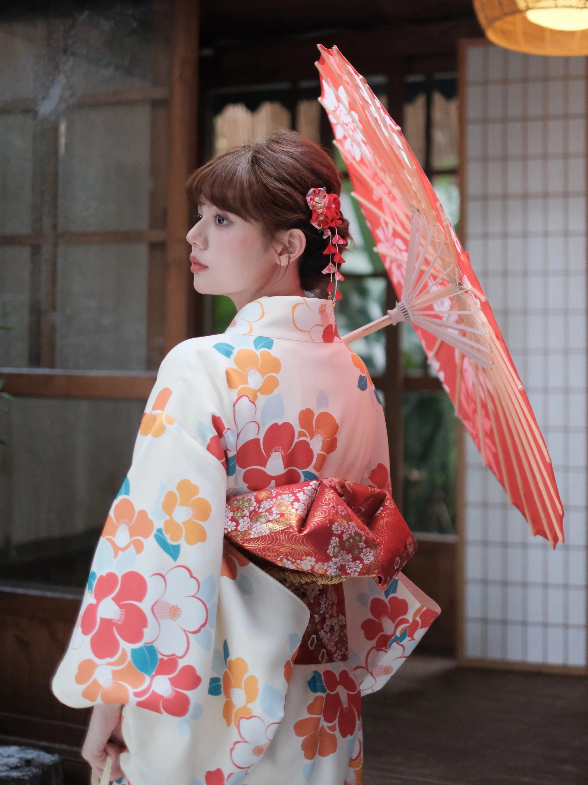 Women Japanese Style Traditional Kimono Beautiful Floral Prints Formal Yukata Cosplay Costume Performing Dress