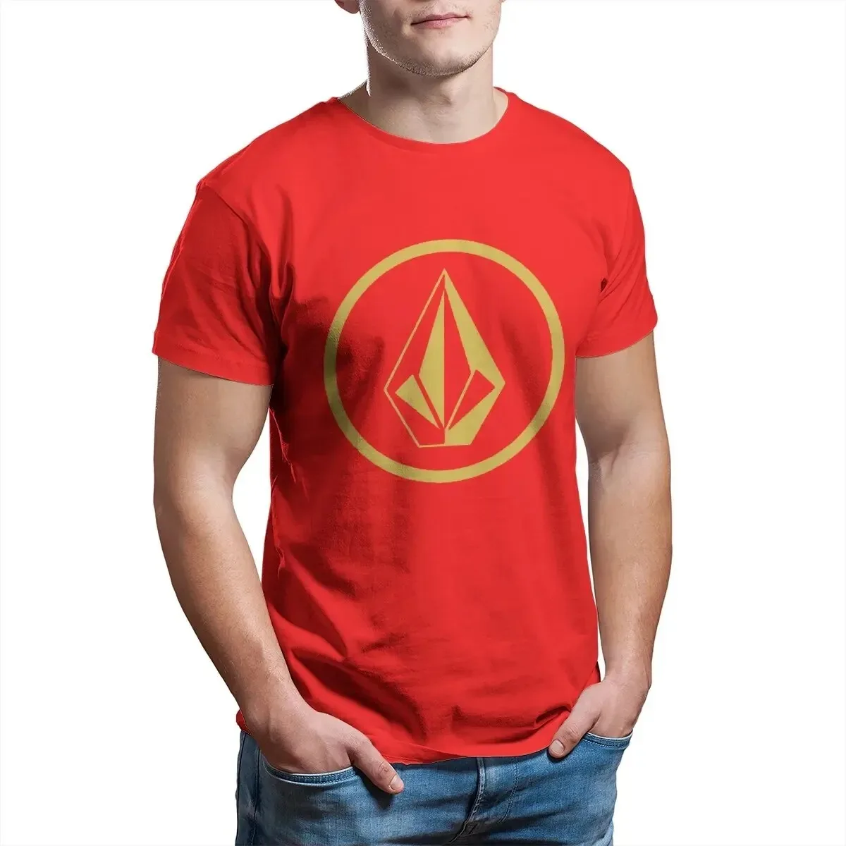 Men's Simple Gold Volcom Logo T Shirts V-Volcoms Cotton Clothes Funny Short Sleeve Crewneck Tee Shirt New Arrival T-Shirts