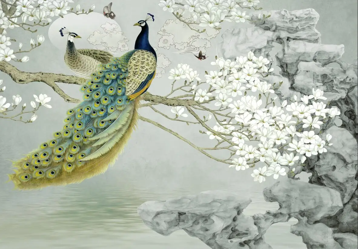Custom Wallpaper Chinese style peacock forest background wall Murals living room bedroom hotel decoration painting 3d Wallpaper