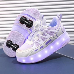Children Four Wheels Luminous Glowing Sneakers Black Pink Led Light Roller Skate Shoes Kids Led Shoes Boys Girls USB Charging