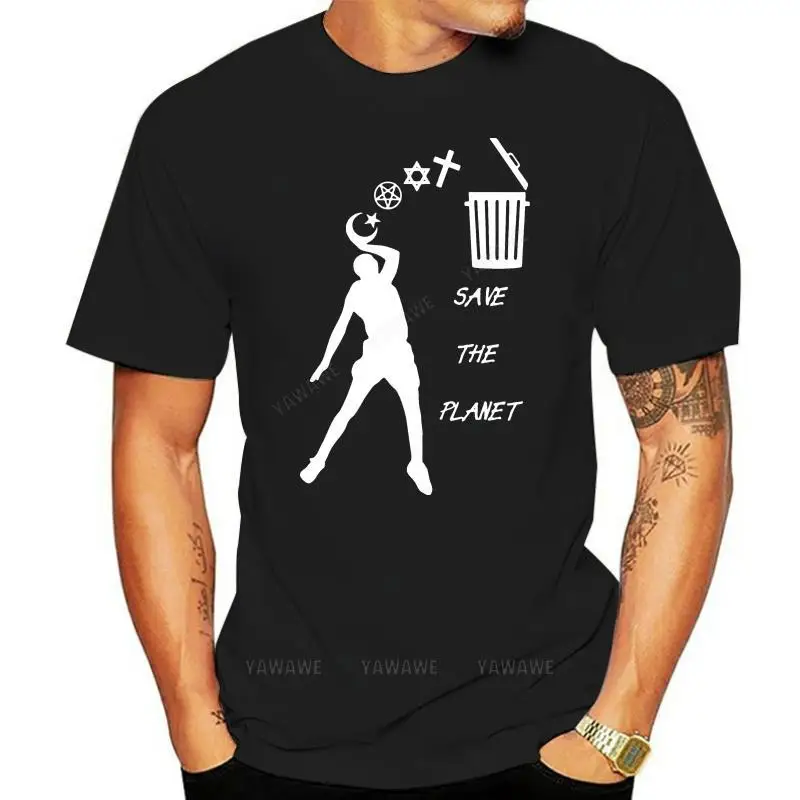 Beach man tee shirt fashion print tees ATHEIST Save the planet Trash anti religion T-shirt tee male cool short sleeve tops