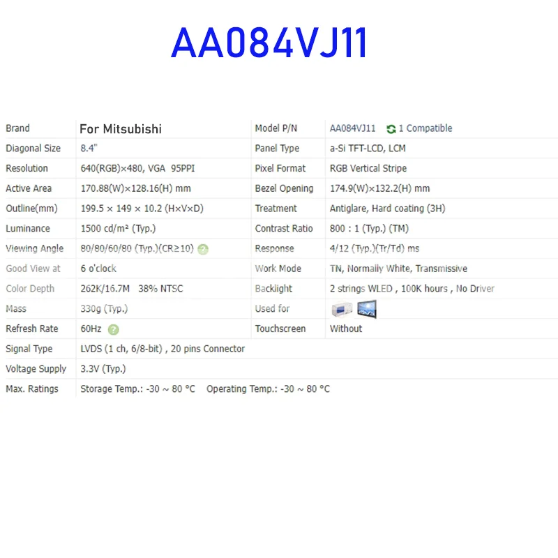 AA084VJ11 8.4 بوصة شاشة الكريستال السائل لوحة الشاشة الأصلي لميتسوبيشي 20 دبابيس موصل العلامة التجارية الجديدة والشحن السريع 100% اختبارها #5