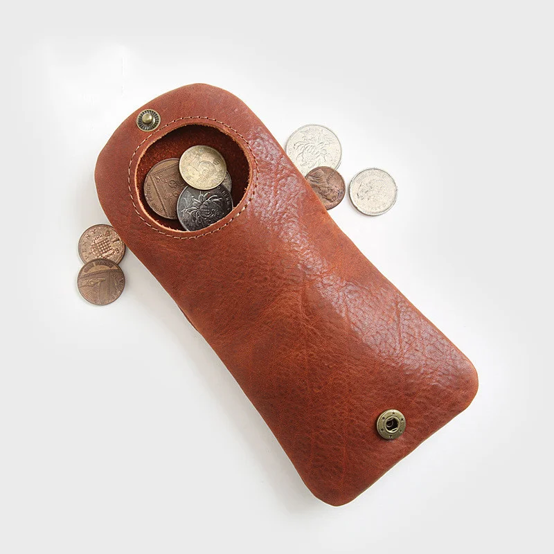 100% Genuine Leather Coin Purse For Woman Men Vintage Cowhide Mini Small Wallet Purses Pocket Case Money Storage Bag Holder