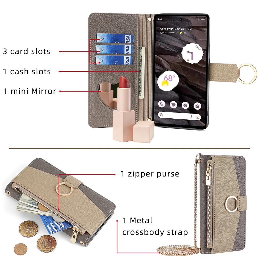 Wallet Crossbody Lanyard Leather Phone Case Suitable for Google Pixel 5 Pixel 4 3A 4 XL 4A 5G 6 6A 7 7A