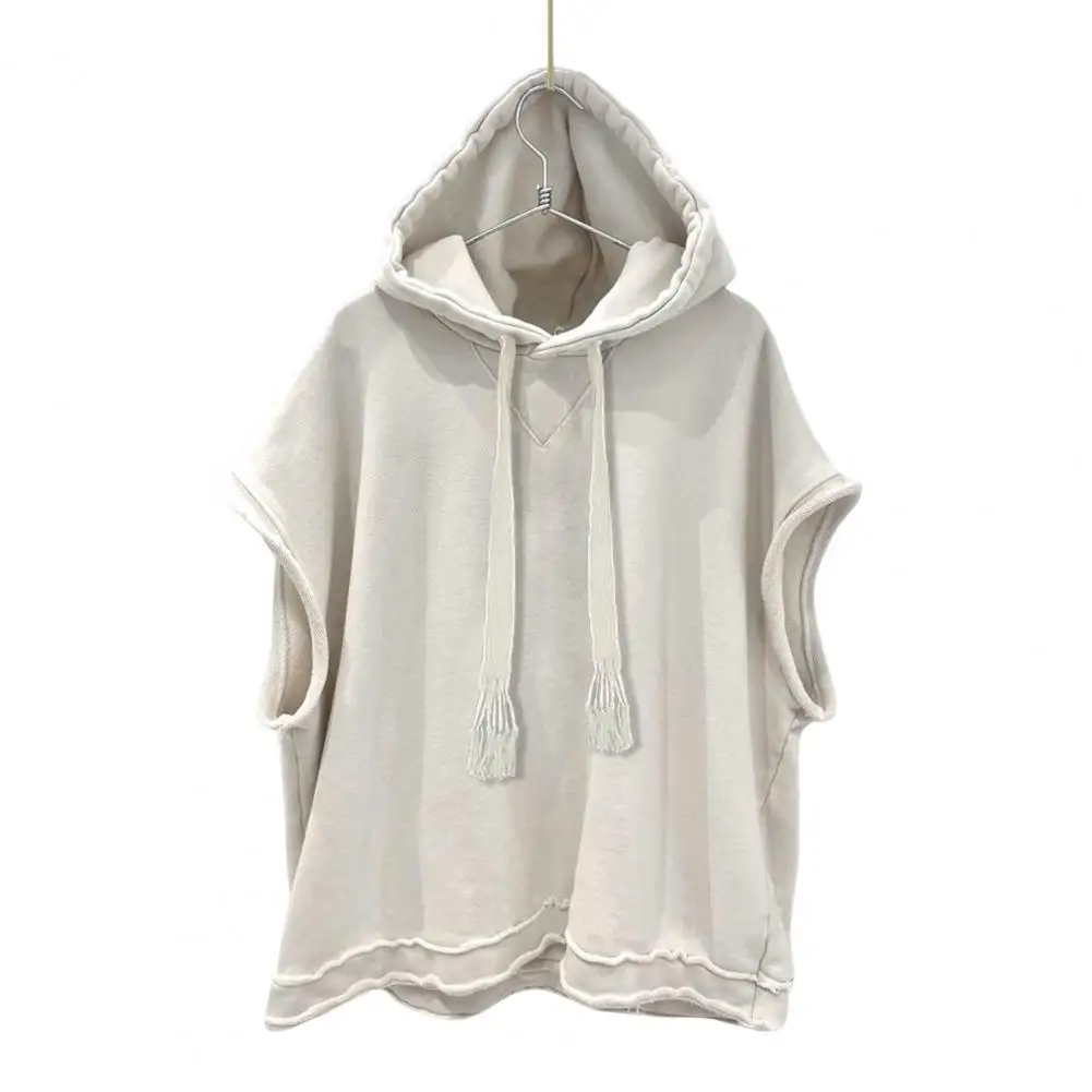 

Summer Sleeveless Hooded T-shirt Men Solid Color T-shirt Men's Sleeveless Hooded Tank Top with Drawstring Hip Hop for Casual