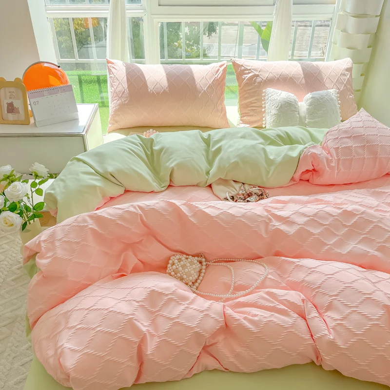 INS Bed Linen wrinkled bubble gauze bedding Duvet Cover King Bedding Set Comforter Cover Sets With Pillowcase Bed Sheets Set