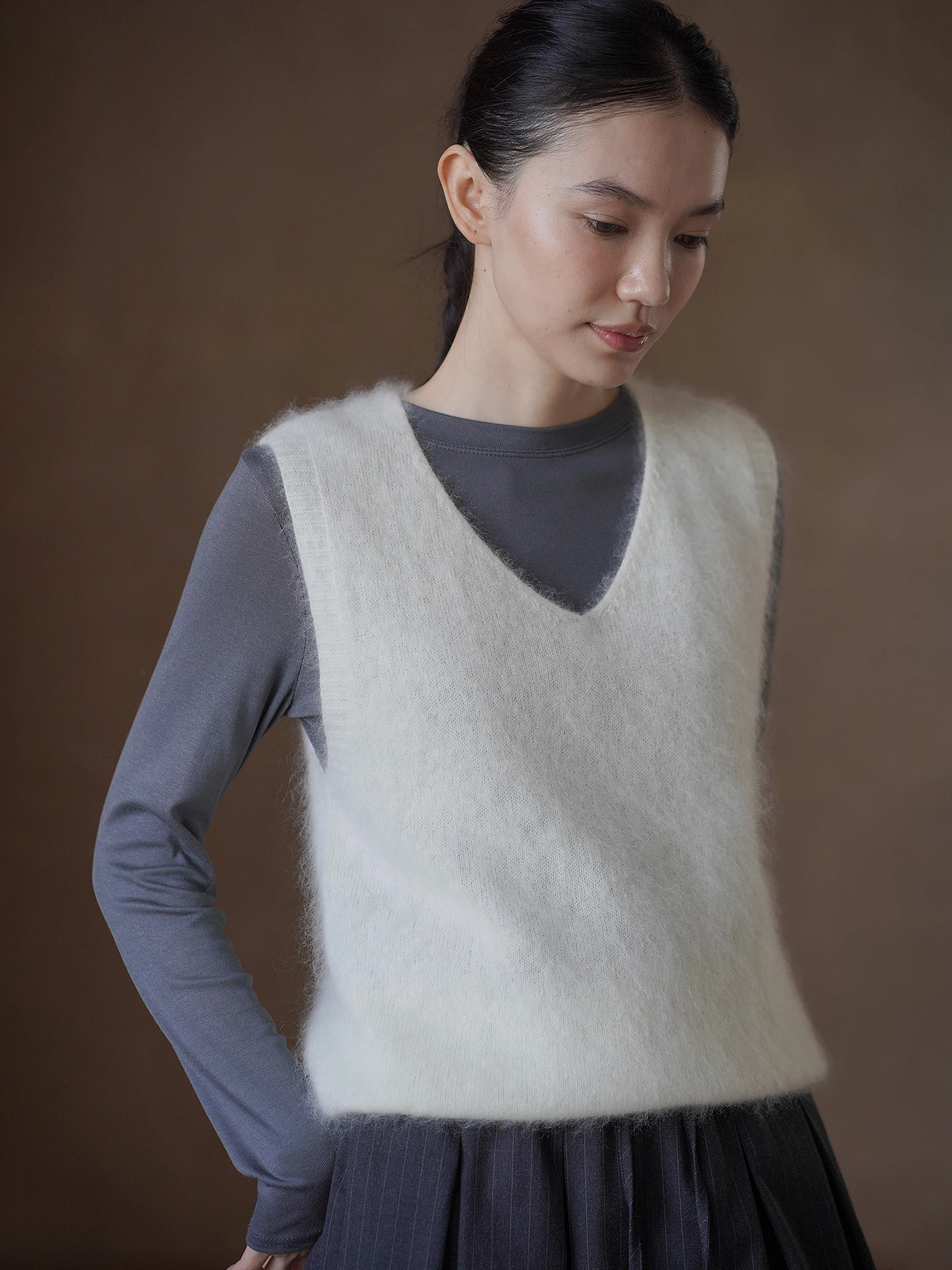 Hacikis Miss Soft Cotton Candy  Silk Wool Cashmere Blend Fleece Feel Loose V Neck Layering Knitted Vest Casual Style ...