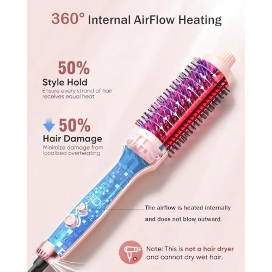 فرشاة حرارية لمظهر النفخ 1.5 بوصة فرشاة مستديرة ساخنة مع 2 × إصدار الأيونات السالبة لجهد أقل جعد مزدوج ساخن Cu