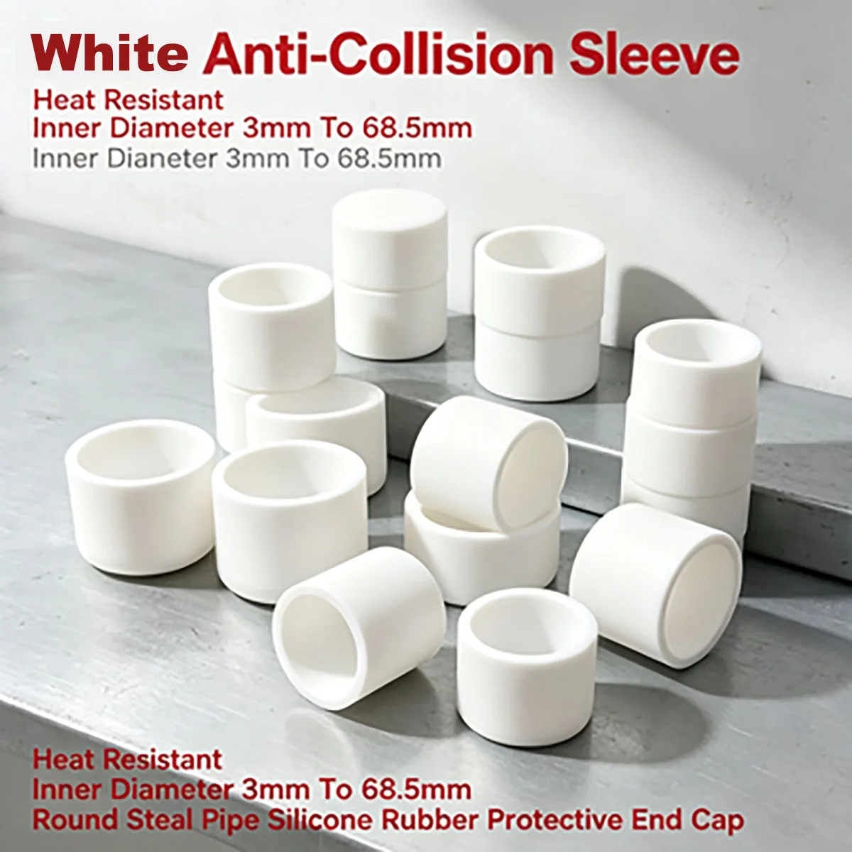 White Anti-Collision Sleeve, Heat Resistant Inner Diameter 3mm To 68.5mm Round Steel Pipe Silicone Rubber Protective End Cap