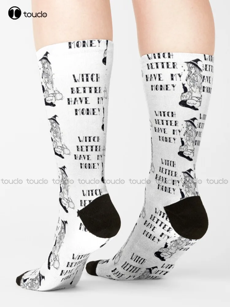 Witch Better Have My Money Socks Halloween Funny Socks For Women Street Skateboard Socks Christmas New Year Gift Unisex Adult