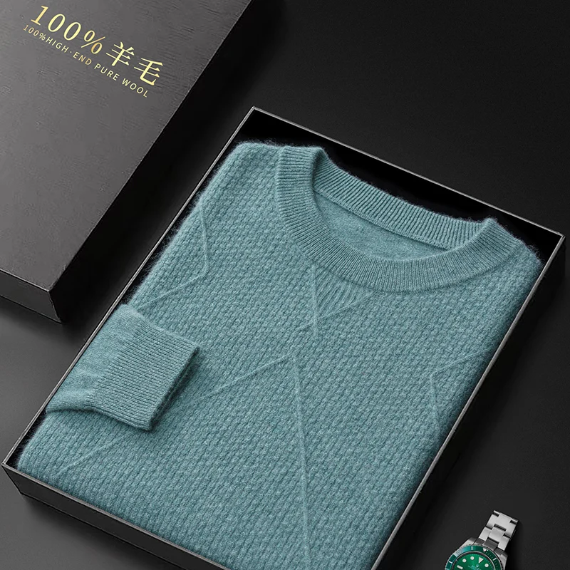 Autumn And Winter New Round Neck 100% Wool Loose And Slim With Men\'s Cashmere Sweater Knitted Bottoming Shirt