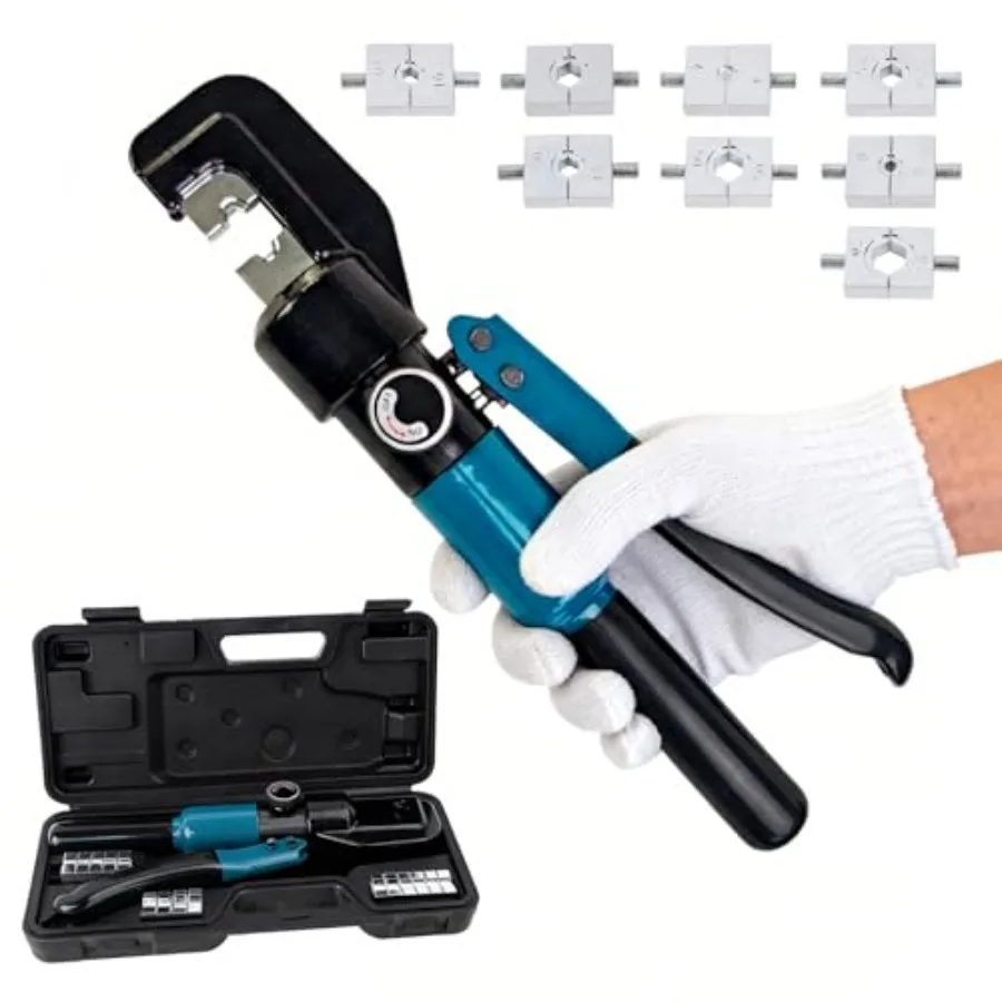 

Hydraulic Crimping Tool - 1/8" Wire Rope Crimping Tool with 9 Die Sets 12 AWG to 2/0 AWG for Battery/Welding Cables and Electri