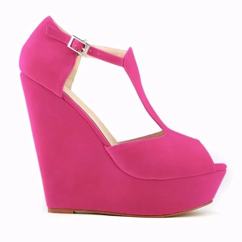 

Fashion Summer Sexy 14cm Super High Heels Wedding Shoes Women Sandals Peep Toe Wedge Platform Buckle Strap Sandal