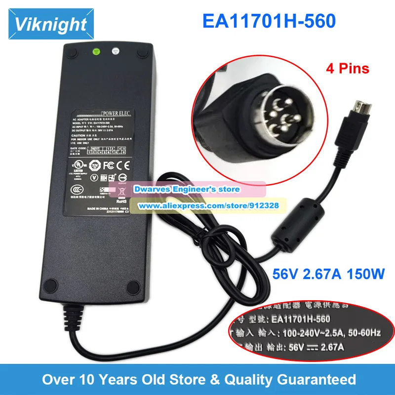 

EA11701H-560 Ac Adapter 56V 2.67W 149.52W for EDAC Avigilon VMA-AS1-8P HD VIDEO Power Supply