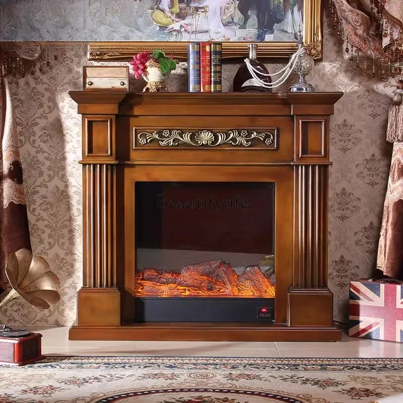 

LAmerican retro gold-painted dark mantel antique electronic simulation flame heating