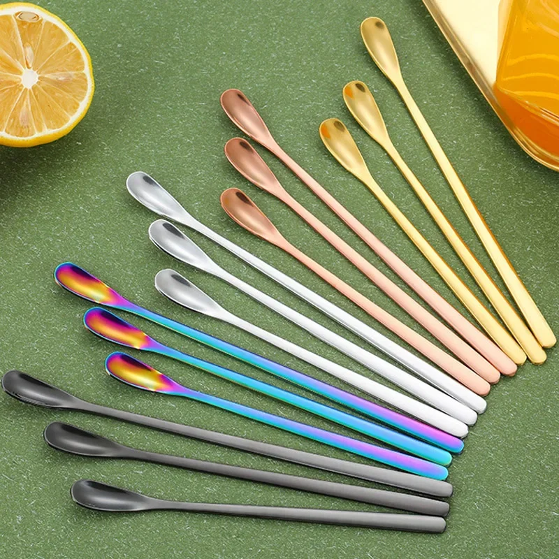 3PCS Stainless Steel Stirring Spoon Juice Ice Cream Scoop Coffee Tea Spoon Bar Tableware Kitchen Tool Seasoning Mixing Dessert