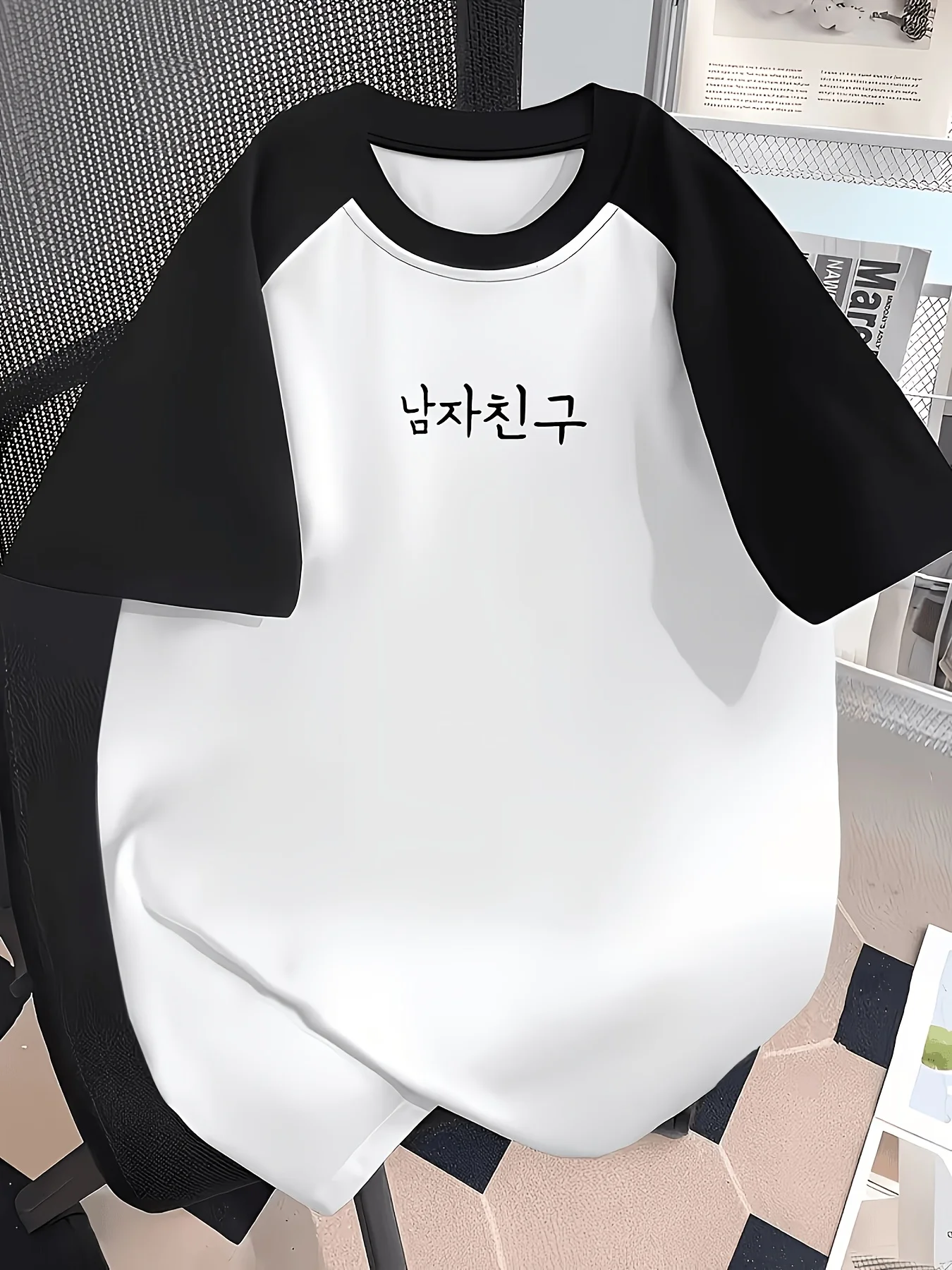 Retro Raglan Short Sleeve T-Shirt 2026 Summer New Color Block Raglan Sleeve Top for Daily Outings Casual Sports Top Round Neck Printed Shirt