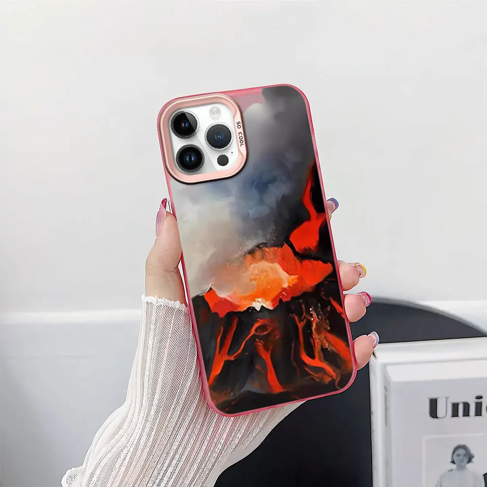 Scary Volcano Cool Phone Case for iPhone 12 11 13 14 15 16 Pro Plus IMD Plating Cover