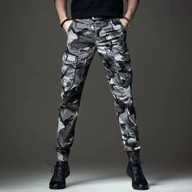 

Американские камуфляжные рабочие джинсы, мужские эластичные длинные брюки узкого кроя, весенне-осенние повседневные брюки, модные брендовые молодежные брюки