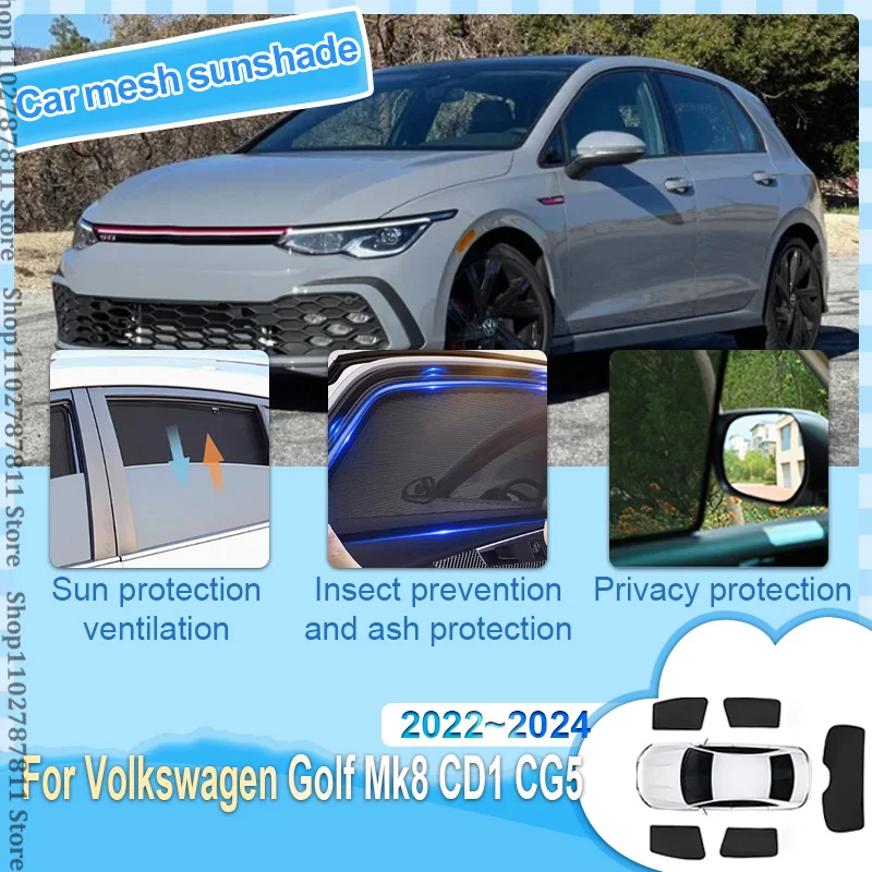 Car Mesh Shade For Volkswagen VW Golf Mk8 CD1 CG5 2022~2024 Window Sunshade Sunscreen Privacy Curtains Visor Mosquito Accessorie