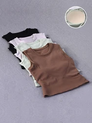 Summer Yoga Ribbed Vest Fitness Sports Top Shockproof Round Neck Beautiful Back Training Elastic Bra Women