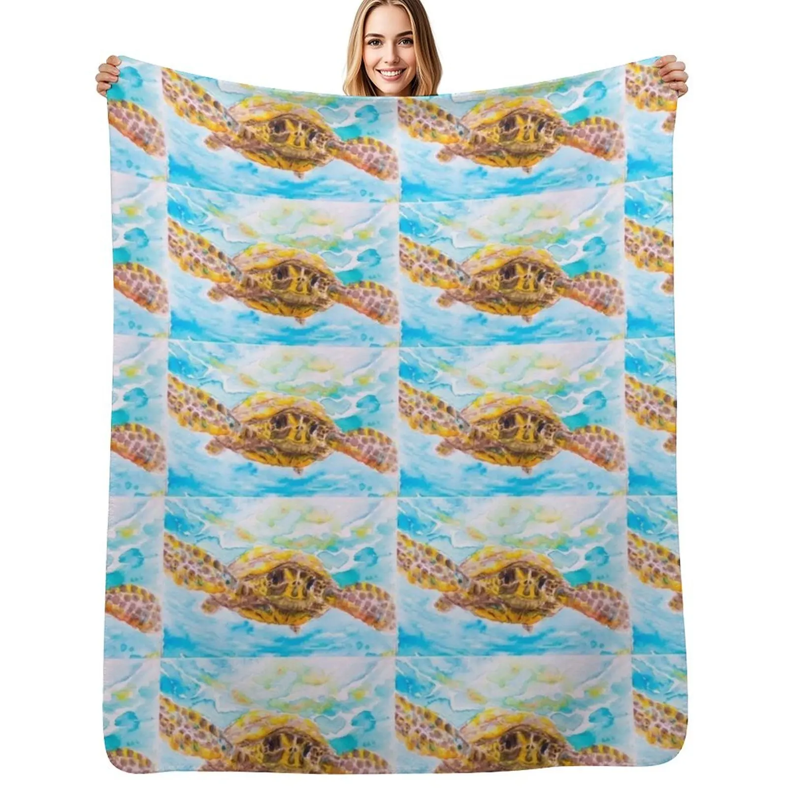 Sea Turtle, A Sweet Swimmer Throw Blanket Cozy Sofa Blanket for TV Watching Napping