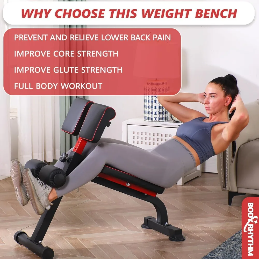 Compact Adjustable Weight Bench for Full Body Strength Training, Ab/Back Hyper Roman Chair, Adjustable Ab Sit up Bench