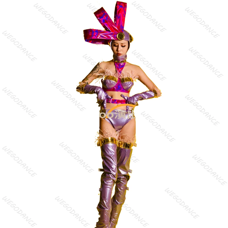 Purple Bikini Set Personality Party Nightclub Bar GOGO DS Performance Suit For Woman