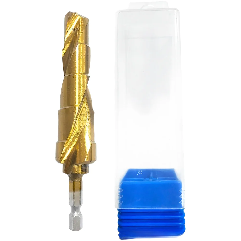 Titanium Coated Step Drill Bit for Woodworking Plastic Pipe Installation 14 to 22mm Hole Size Hex Shank for Stability