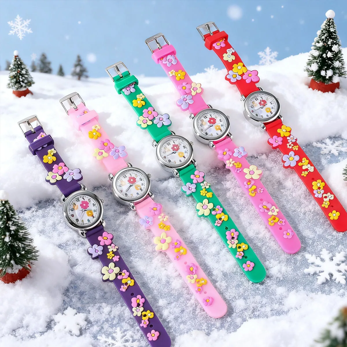 

Милые и креативные детские кварцевые часы в форме цветка, комплект ожерелья-браслета, аксессуары для девочек, подарки на Рождество и Новый год