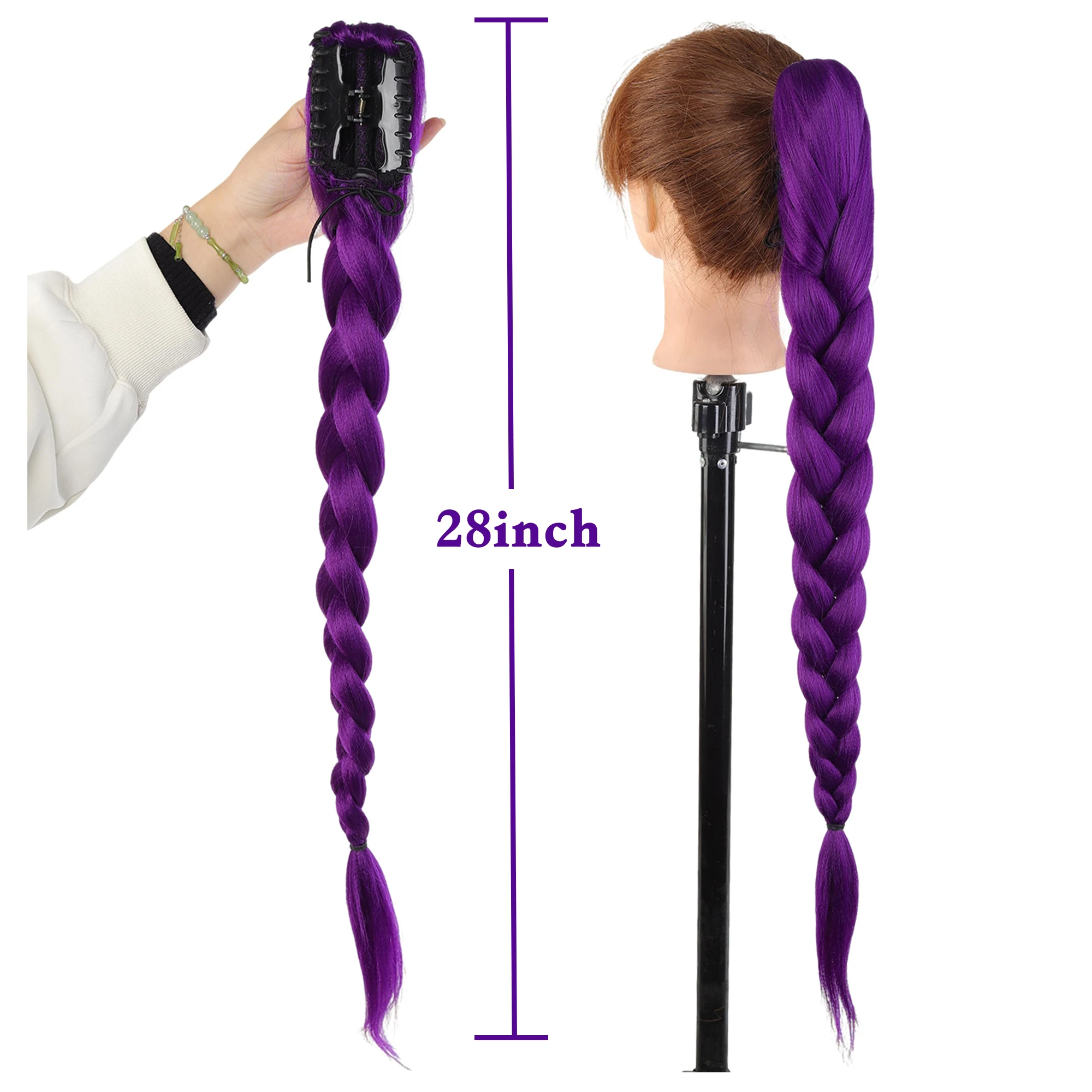 الضفائر الأرجوانية الطويلة تأثيري وصلات شعر 26 بوصة جدائل شعر صناعية سهلة كليب في ذيل حصان لزي الهالوين التنكرية #5