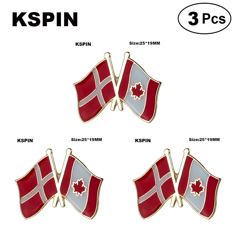 Denmark & Canada Friendship Lapel Pin Flag badge Brooch Pins Badges 3Pcs a Lot