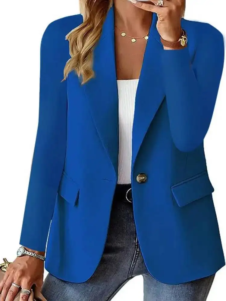 Women's Oversized Blazer Jacket Business Suit Lapel Long Sleeve Solid Button Casual Elegant Coat Trendy Loose Outwear