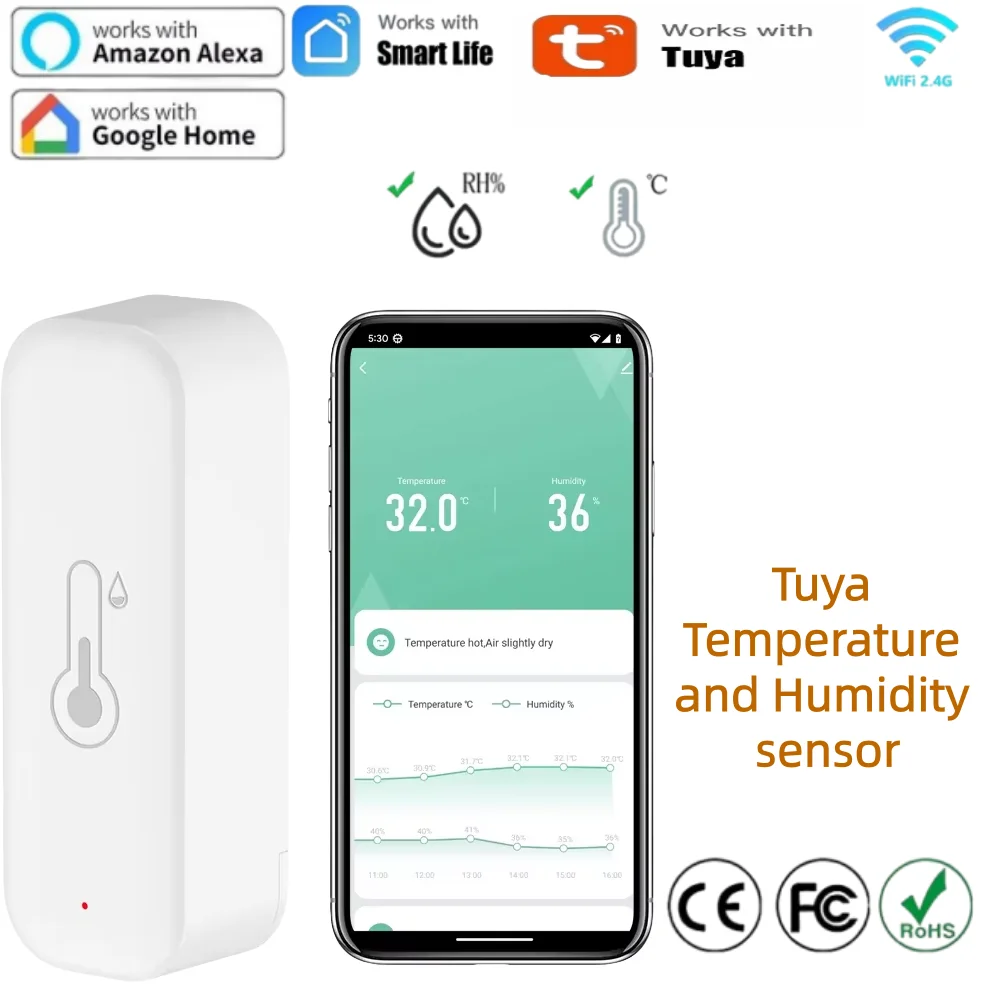 

Tuya Wi-Fi температура и влажность умный дом термометр гигрометр приложение удаленная сигнализация работает с Alexa Google Home