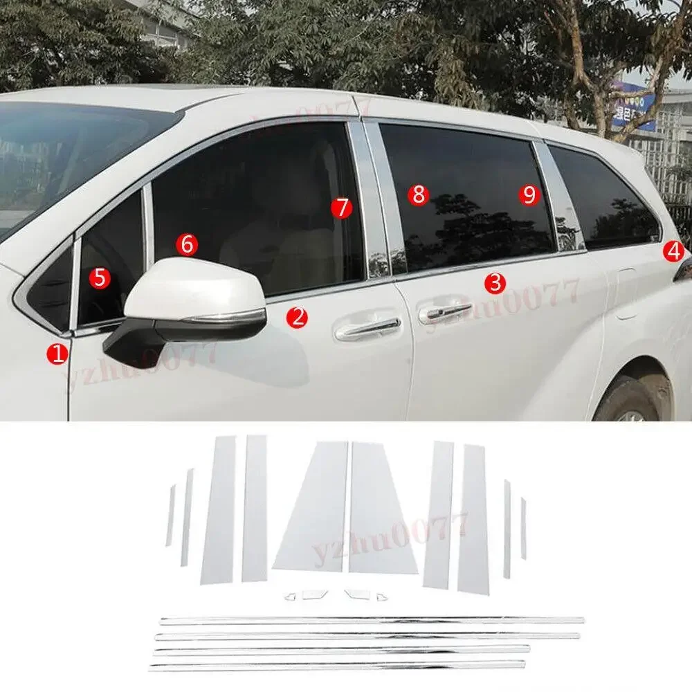 For Toyota 2021-2023 Sienna Steel Chrome Lower Window & Pillar Posts Cover Trim