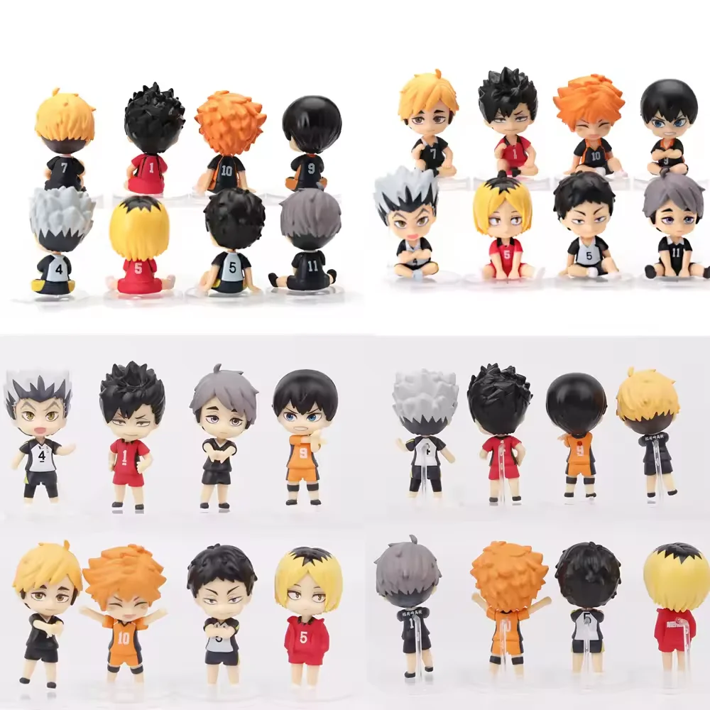 8 Pcs/Lot Haikyuu!! Figure Series Action Figures Hinata Shoyo Sugawara Koushi Oikawa Tooru Model Sitting Stands Ornaments Gifts