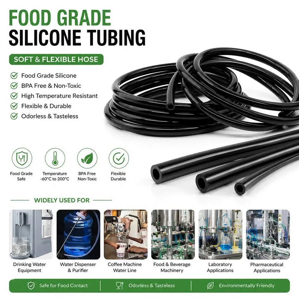 1Pcs ID2-6mm Food Grade Silicone Tube Black Food Grade Silicone Soft Silicone Hose High Temperature Resistant Smooth Surface