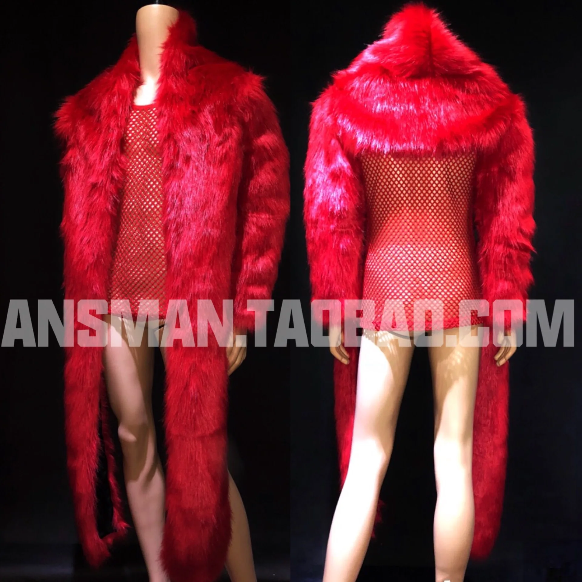 Bar Nightclub Men's DJ Singer Performance Costume Red Irregular Imitation Fox Fur Grass Hollow Out Vest Performance Clothing