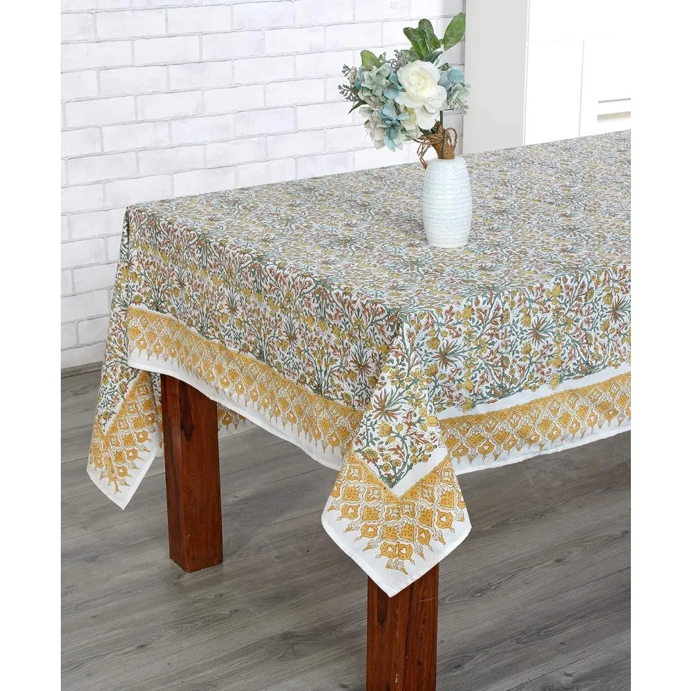 Hand Block Print Cotton Cloth Dinning Table Cover Wedding Farmhouse Thanks Giving Christmas Spring Tablecloth