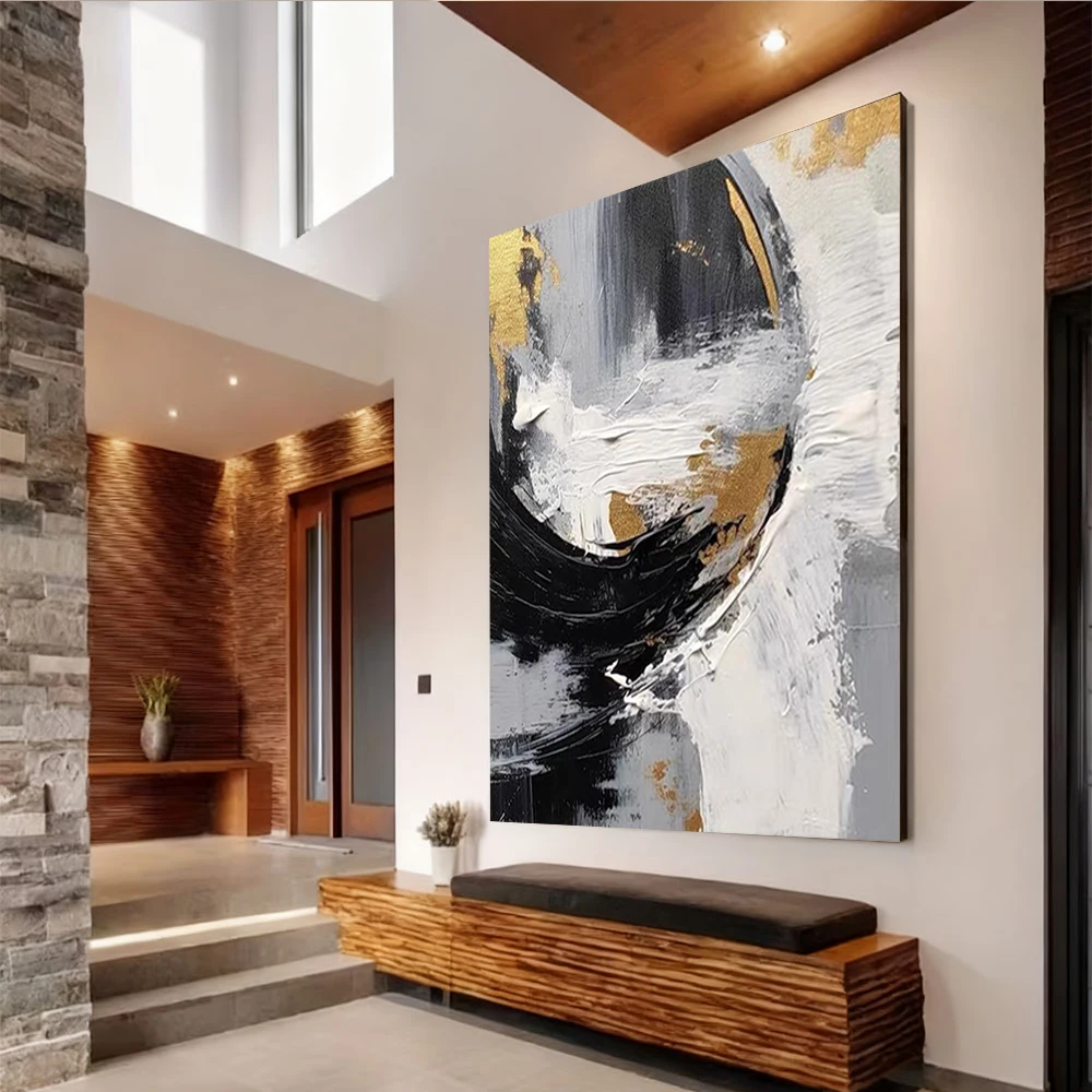Large-Scale Handmade Gold Foil Canvas Oil Painting Murals - Modern Home Decor Wall Art Hanging without Frames view 3