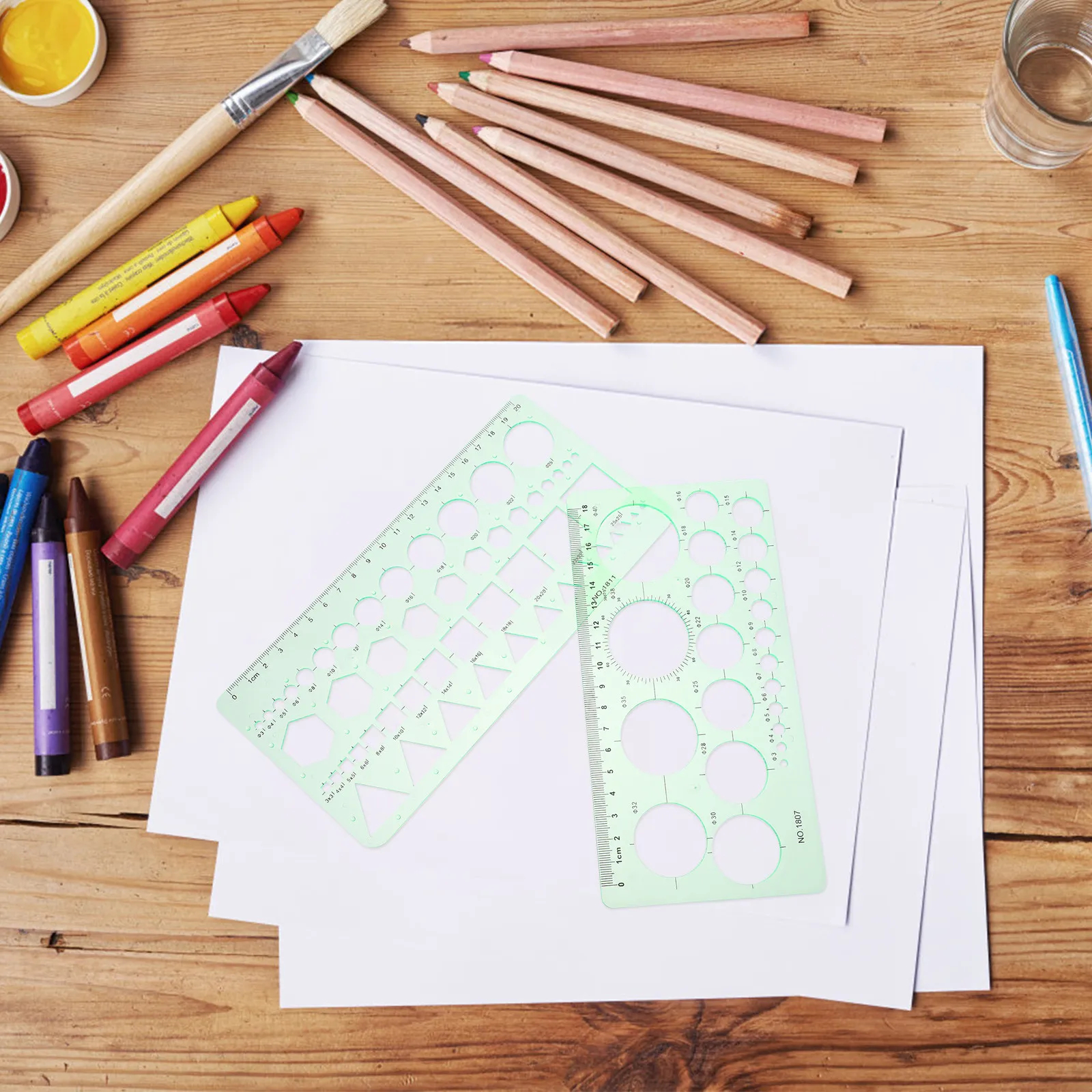 2Pcs Clear Plastic Drawing Templates Multifunction Geometric Ruler Stencil Set for Artists Architects Sewing Furniture Layout