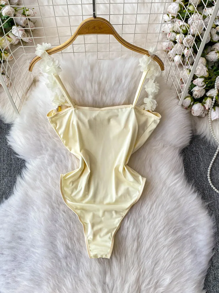 

Sweet Spicy Girl 3D Flower Strap Women's Summer Slimming Fibone Design Inner Wear Base Layer One-Piece Suit Commute Sle
