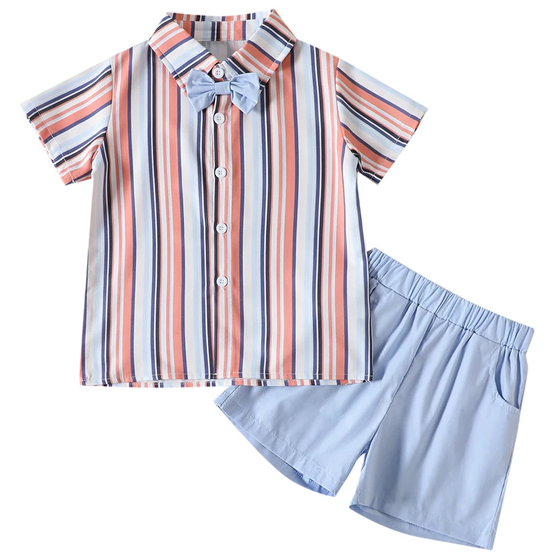 

3Piece Set Summer Infant Boy Clothes Fashion Stripe Gentleman Short Sleeve Tops+Shorts+Tie Baby Luxury Boutique Clothing BC149