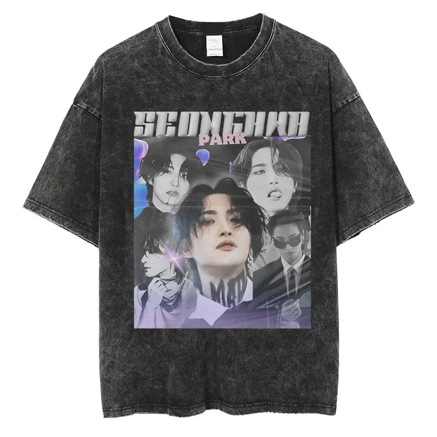 Vintage Washed Ateez in Your Fantasy World Tour 2025 T Shirts Men Women Hip Hop Korean Fans Gift Short Sleeve T-Shirt Streetwear