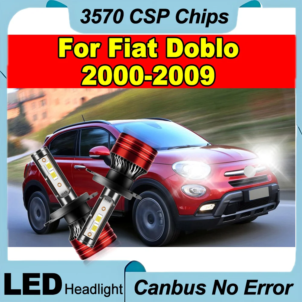 

2PCS High Low Beam H4 Car Bulbs Plug and Play 3570 CSP Chips 6500K White Super Bright LED Headlight 12V For Fiat Doblo 2000-2009