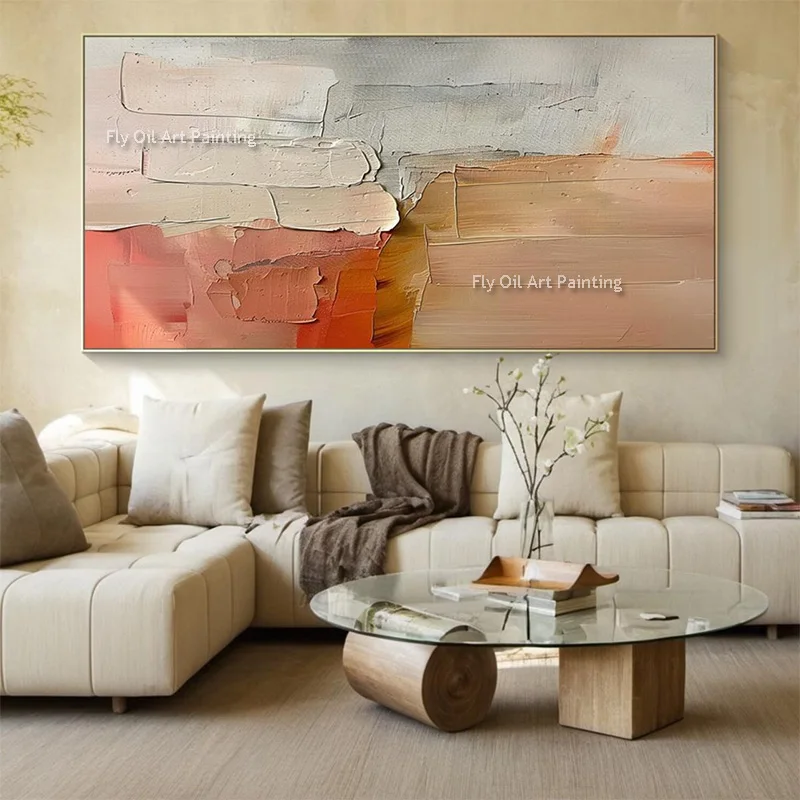 New Design Artwork White And Beige Knife Thick Canvas Artwork On Canvas Handmade New Brown Grey Abstract Oil Painting For Home