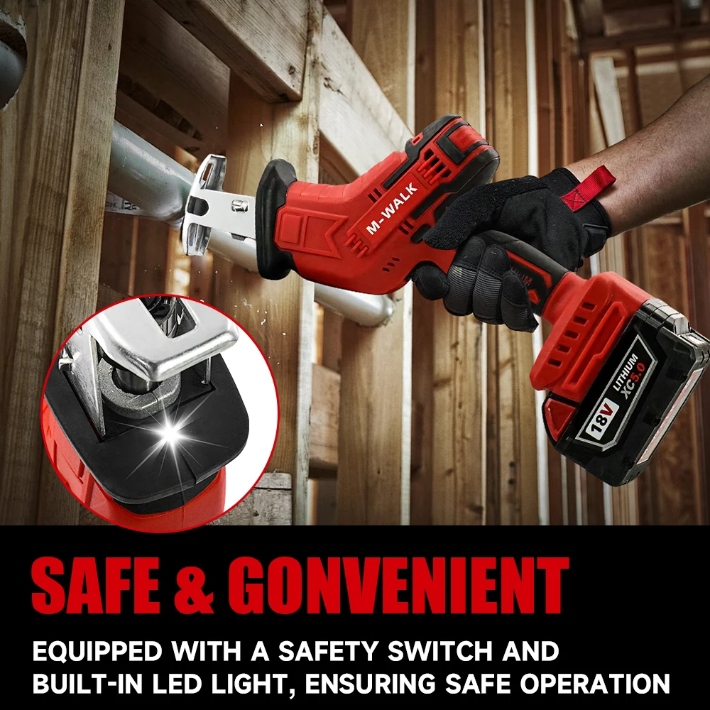 M-WALK 18V Brushless Reciprocating Saw 3000RPM Self-Locking Chuck Multi-Material Cutting Power Tools For Milwaukee Battery Pin